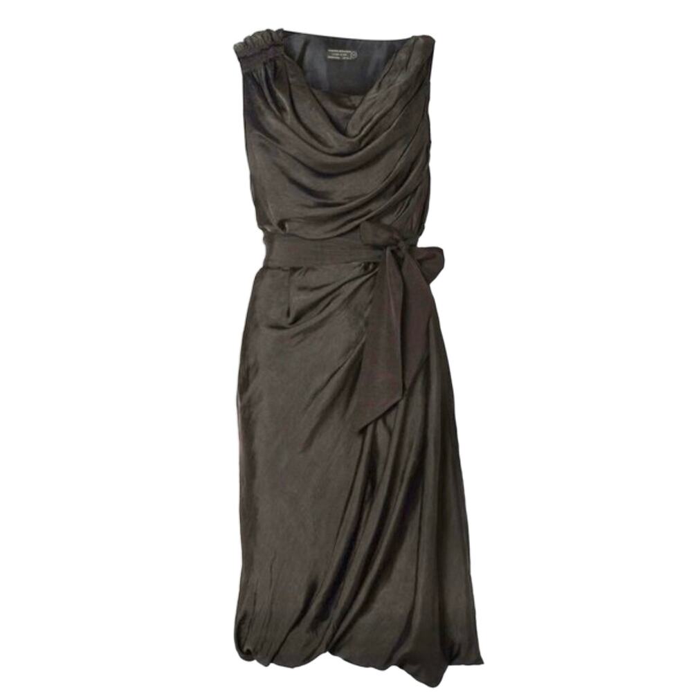 Allsaints Layla Black Washed 100% Silk Draped Bubble Hem Dress S 2/4